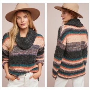 Anthropologie Moth Murray Wool Mohair Blend Striped Fuzzy Cowl Neck Sweater